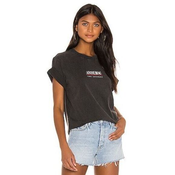 Anine Bing Limited Edition Lili Link Tee in Washed Black Size Medium - Picture 3 of 10